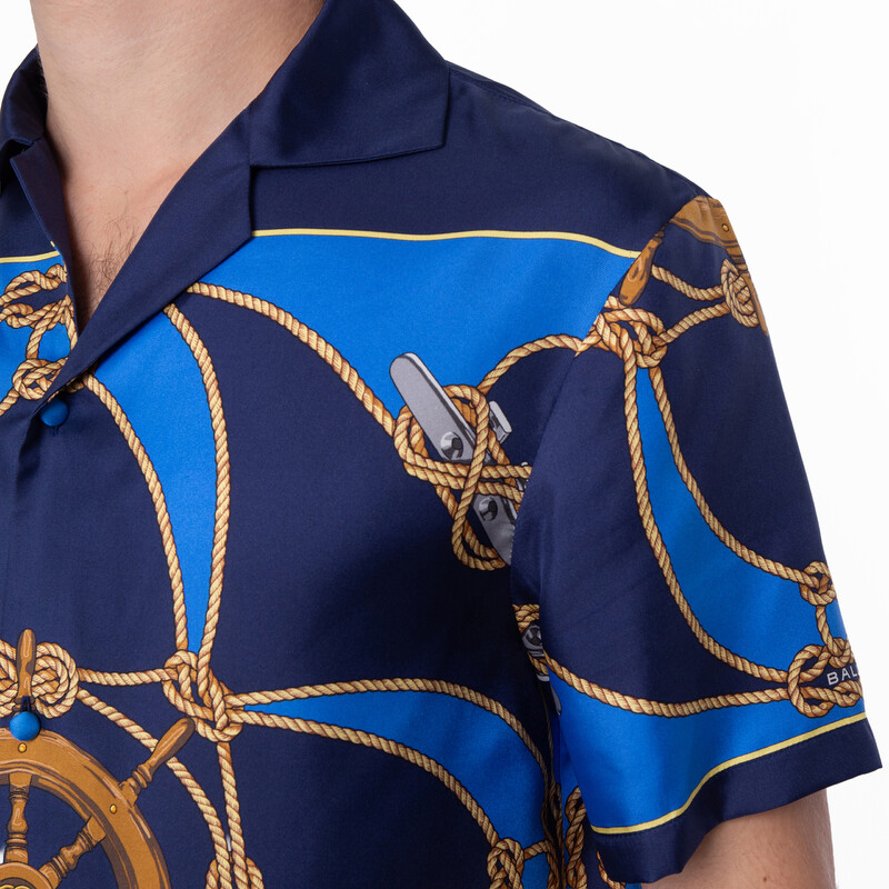 Bally Printed Short-Sleeve Silk Camp Shirt, Size Medium 6306489