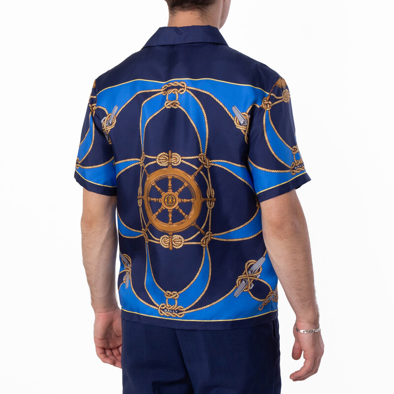 Bally Printed Short-Sleeve Silk Camp Shirt, Size Medium 6306489