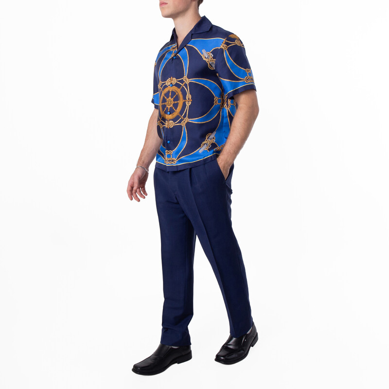 Bally Printed Short-Sleeve Silk Camp Shirt, Size Medium 6306489