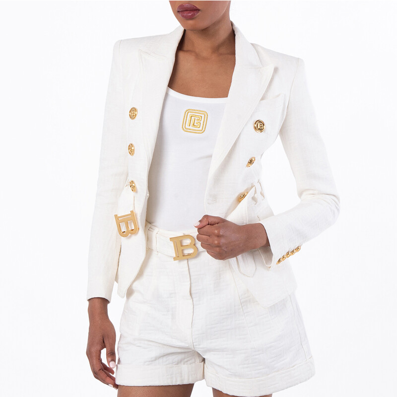 Balmain Double Breasted Cotton Jacket, Brand Size 34 (US Size 2 ...
