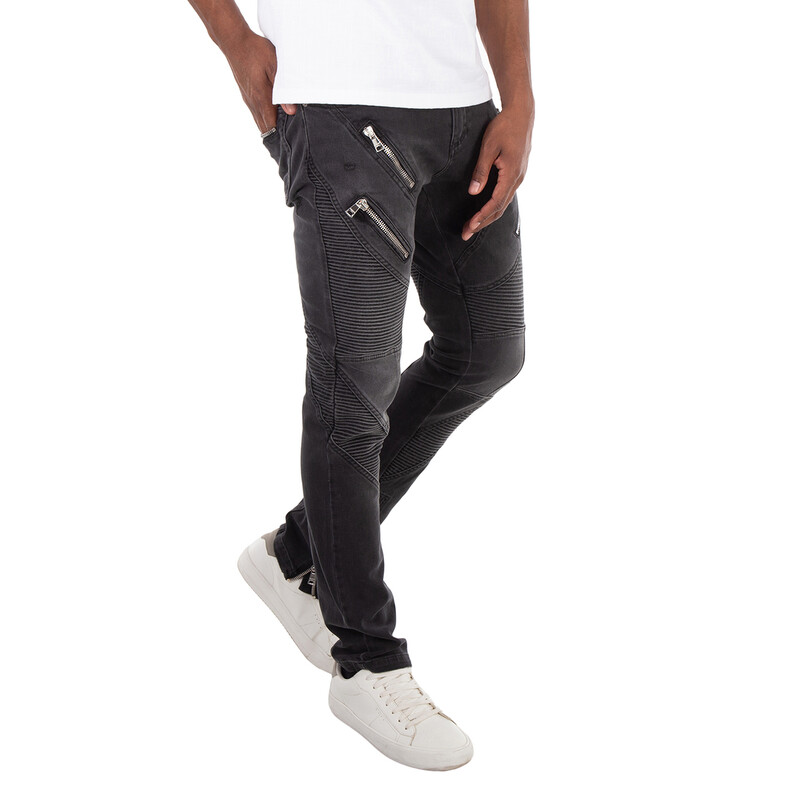 Balmain Faded Denim Biker Jeans, Waist Size 30