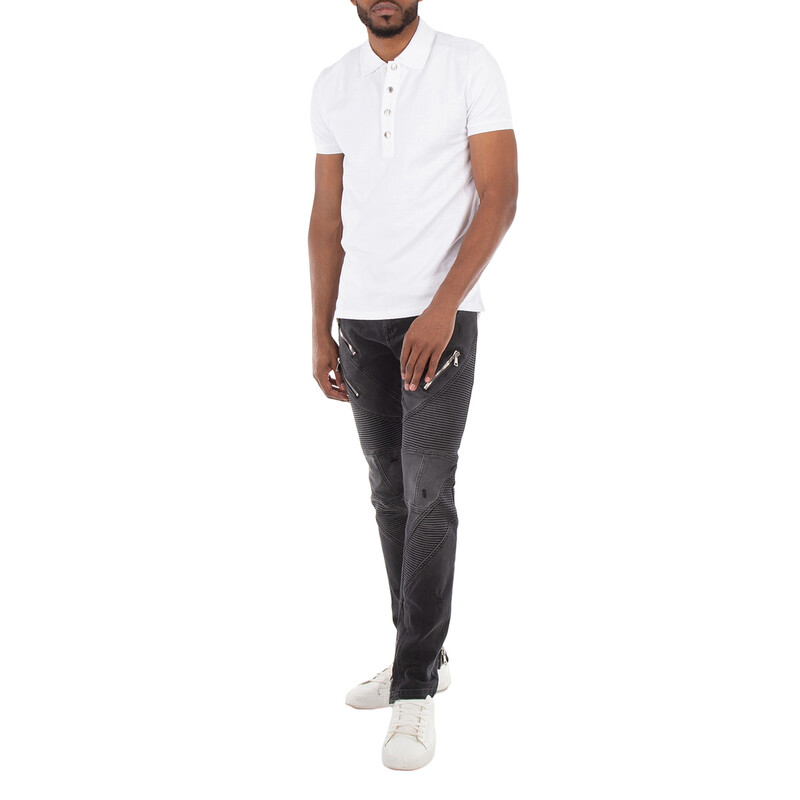 Balmain Faded Denim Biker Jeans, Waist Size 30