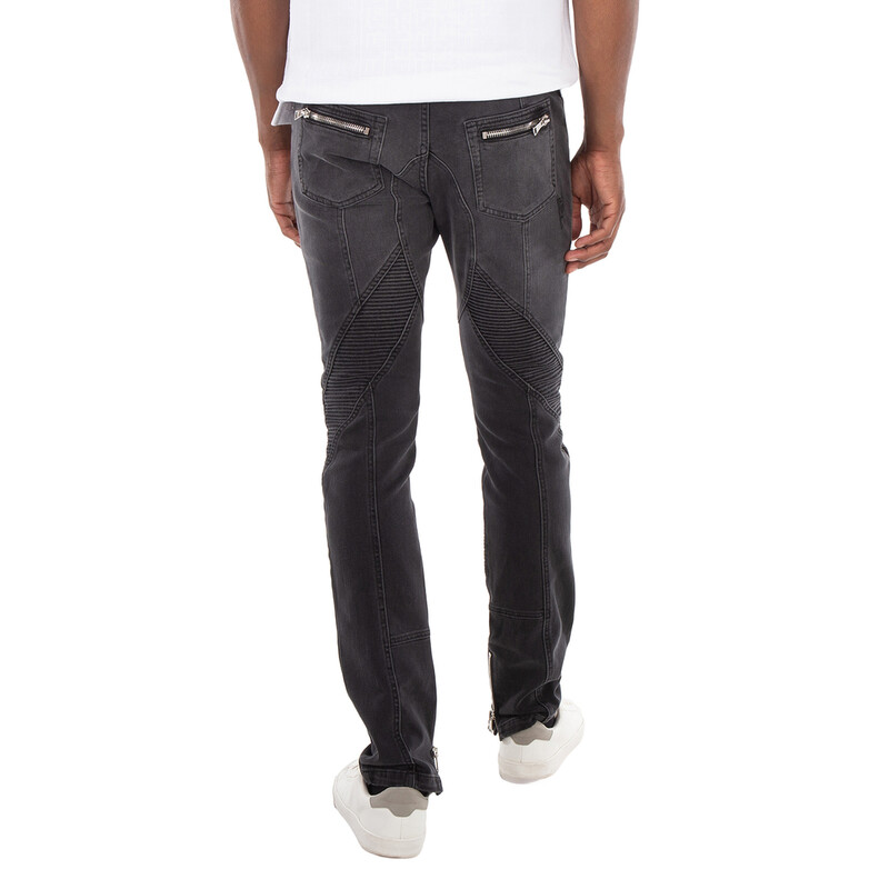 Balmain Faded Denim Biker Jeans, Waist Size 30