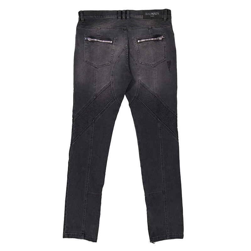 Balmain Faded Denim Biker Jeans, Waist Size 30