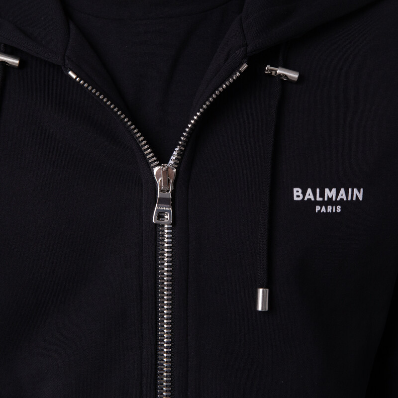 Balmain Flock Logo Zip Up Hoodie, Size Small XH1JX000BB04-EAB
