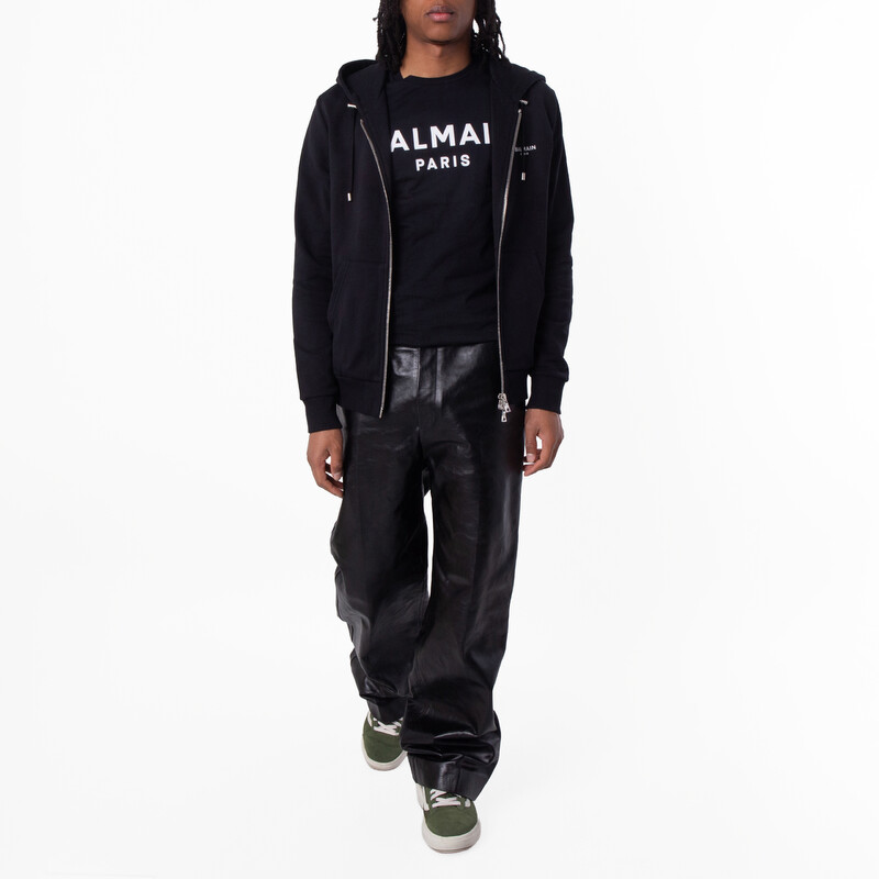 Balmain Flock Logo Zip Up Hoodie, Size Small XH1JX000BB04-EAB