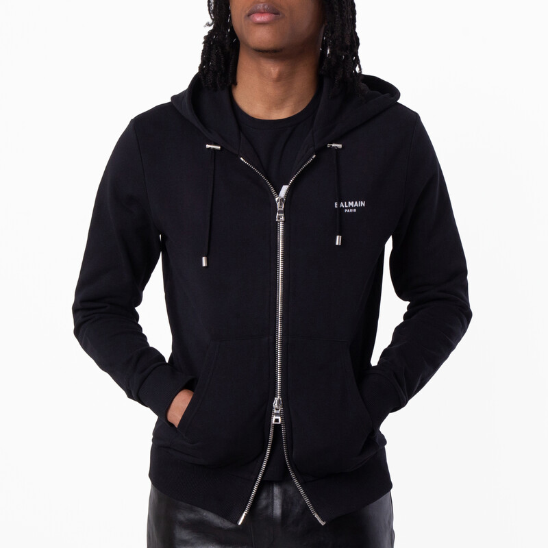 balmain ジップフーディ Balmain Flock Logo Zip Up Hoodie, Size Small XH1JX000BB04-EAB