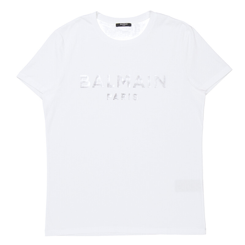 Balmain Foil Logo Embossed T Shirt, Size Large XH1EF000BB29-GAC