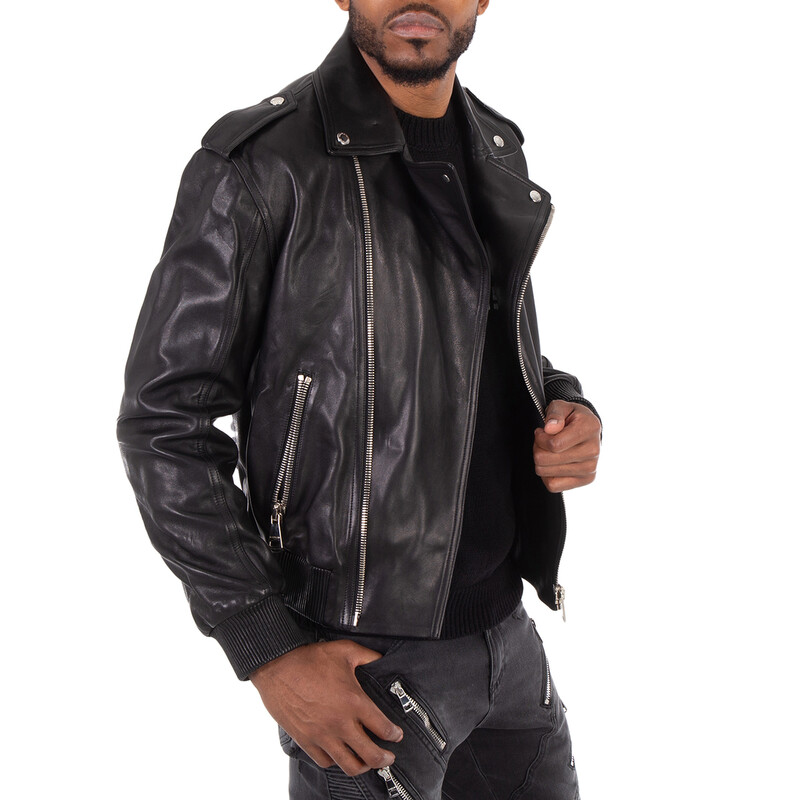 Balmain Leather Bomber Jacket, Brand Size 48 (US Size 38
