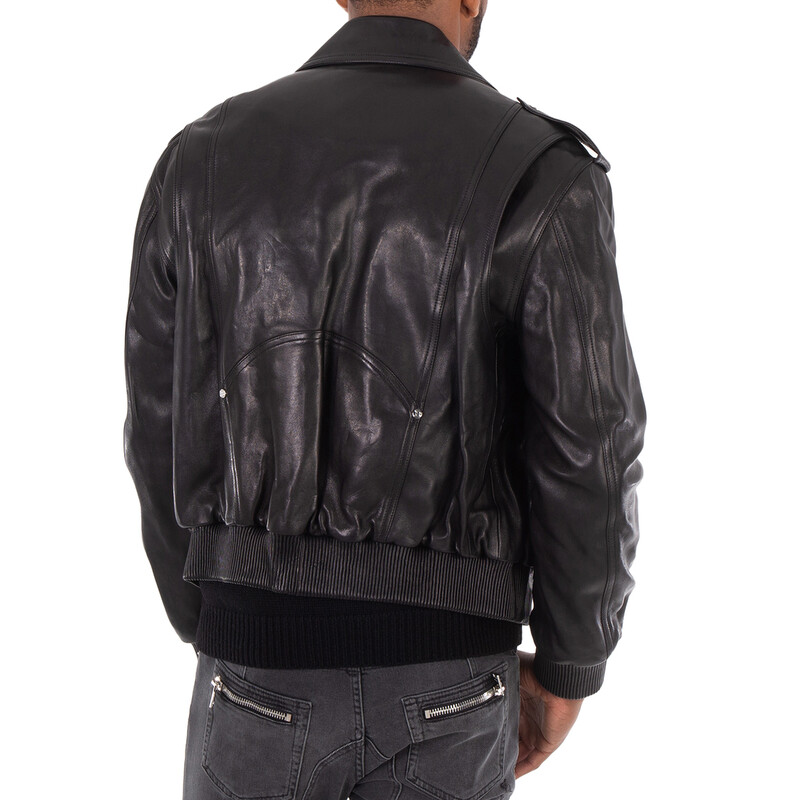 Balmain Leather Bomber Jacket, Brand Size 48 (US Size 38