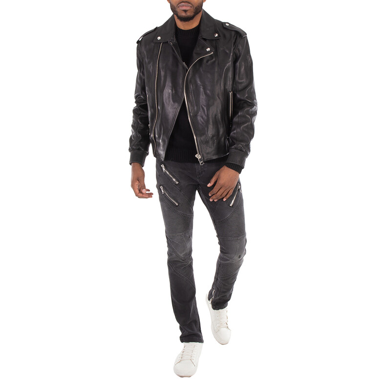 Balmain Leather Bomber Jacket, Brand Size 48 (US Size 38