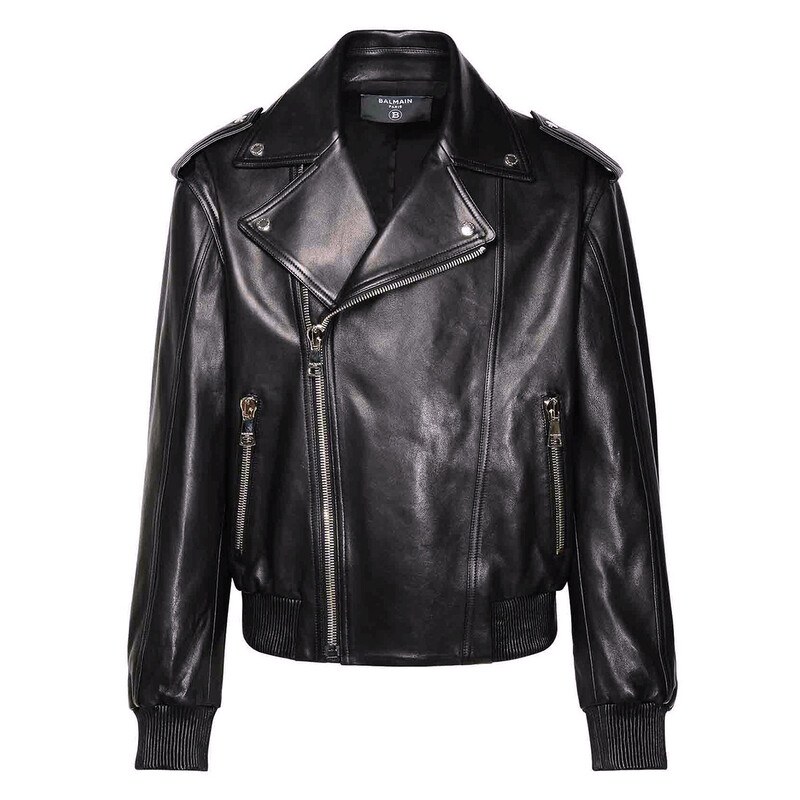 Balmain Leather Bomber Jacket, Brand Size 48 (US Size 38