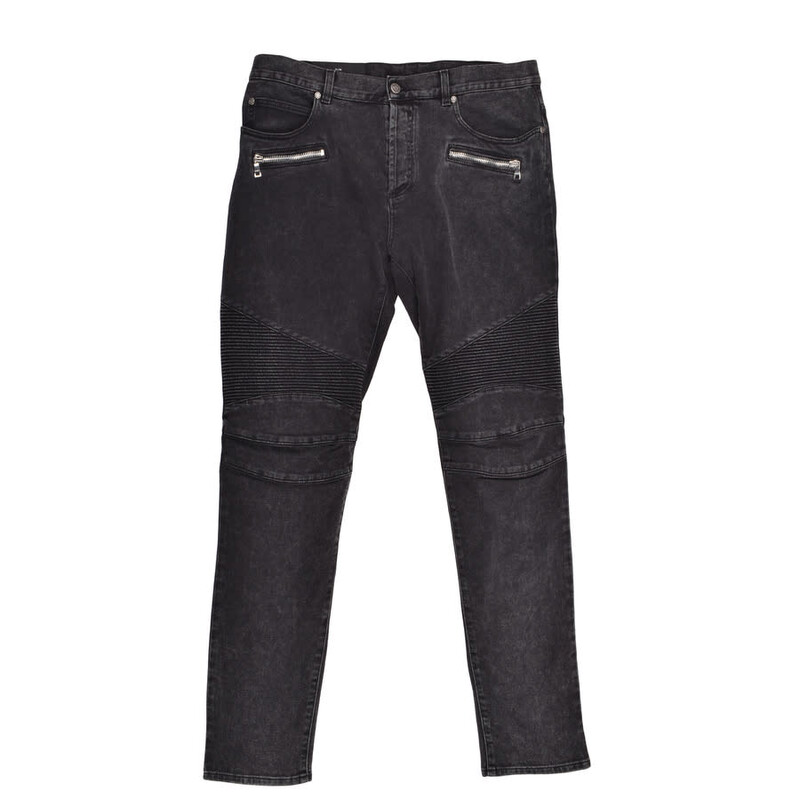 Balmain Men'S Ribbed Slim Jeans - Double Stonewash Nwt, Size 34
