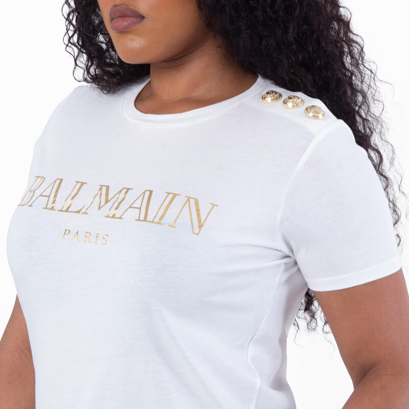 Balmain Paris Logo Cotton T-Shirt, Size Medium UF11350I366-GAD