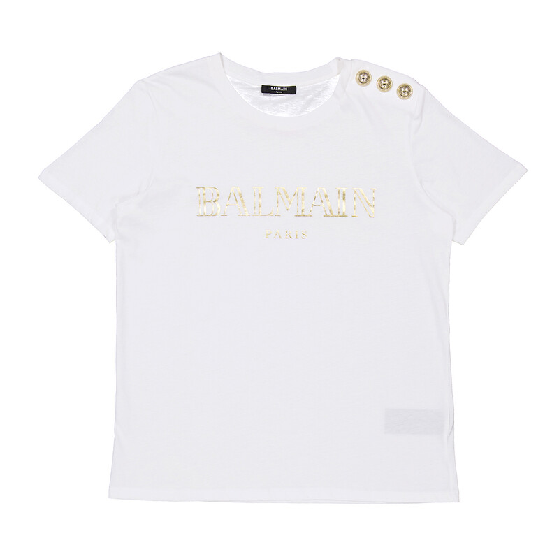 Balmain Paris Logo Cotton T-Shirt, Size Medium UF11350I366-GAD