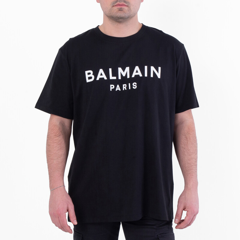 Balmain Paris Print Cotton T-Shirt, Size Small EH1EG010BB73-NOIR