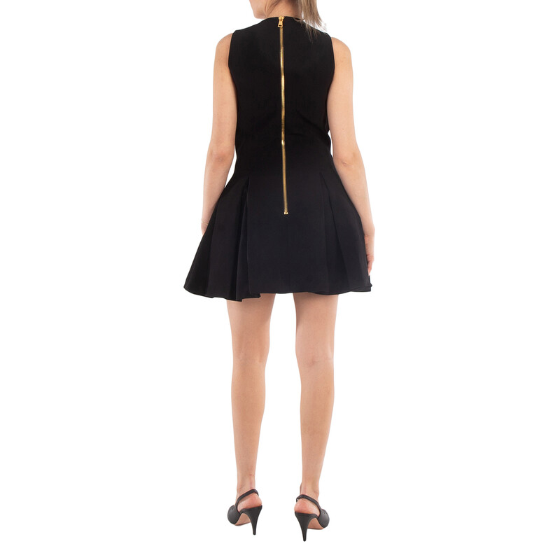 Balmain Pleated Flared Crepe Dress, Brand Size 38 (US Size 6)  CF0R5024VB00-NOIR - Clothing - Jomashop