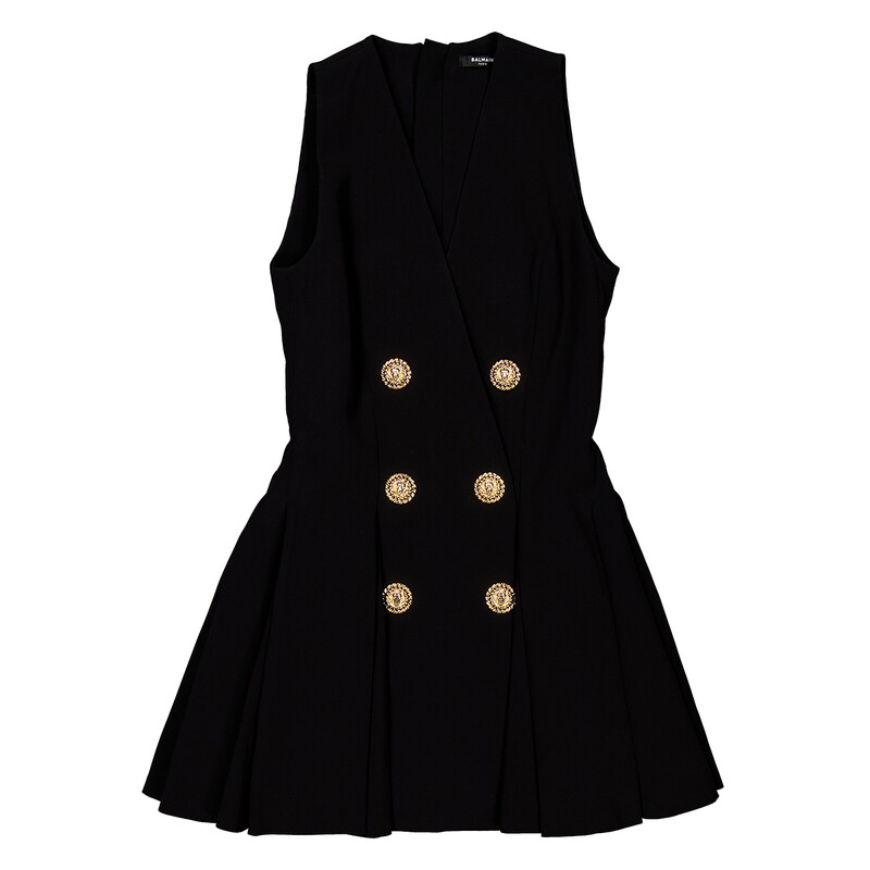 Balmain Pleated Flared Crepe Dress, Brand Size 38 (US Size 6