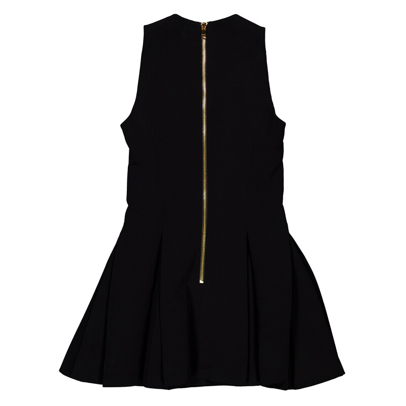 Balmain Pleated Flared Crepe Dress, Brand Size 38 (US Size 6)  CF0R5024VB00-NOIR - Clothing - Jomashop