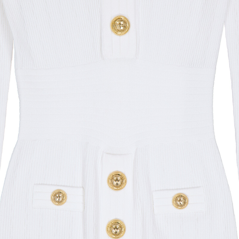Balmain Short Eco-Designed Knit Dress With Gold-Tone Buttons, Brand ...