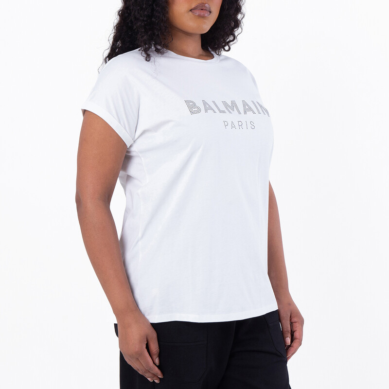 Strass Logo Balmain Strass Logo Cotton T-Shirt, Size X-Small XF1EF010BB03-GAB ...