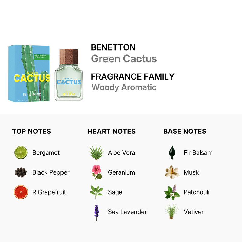 Benetton Men's Green Cactus EDT 3.4 oz Fragrances 8433982024078