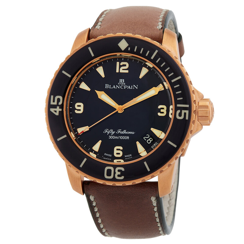Blancpain Fifty Fathoms Black Dial Brown Leather Automatic Men's