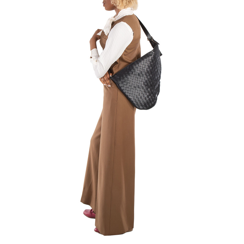 Bottega Veneta Black Intrecciato Leather Virgule Crossbody Bag