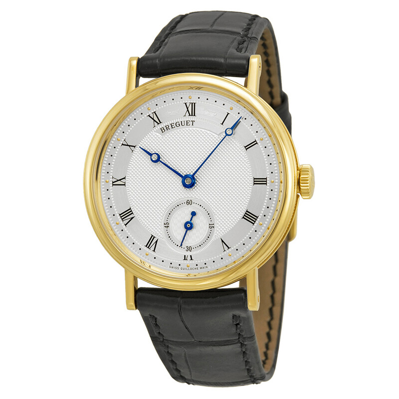 Breguet Classique Silver Dial 18kt Yellow Gold Black Leather Men's