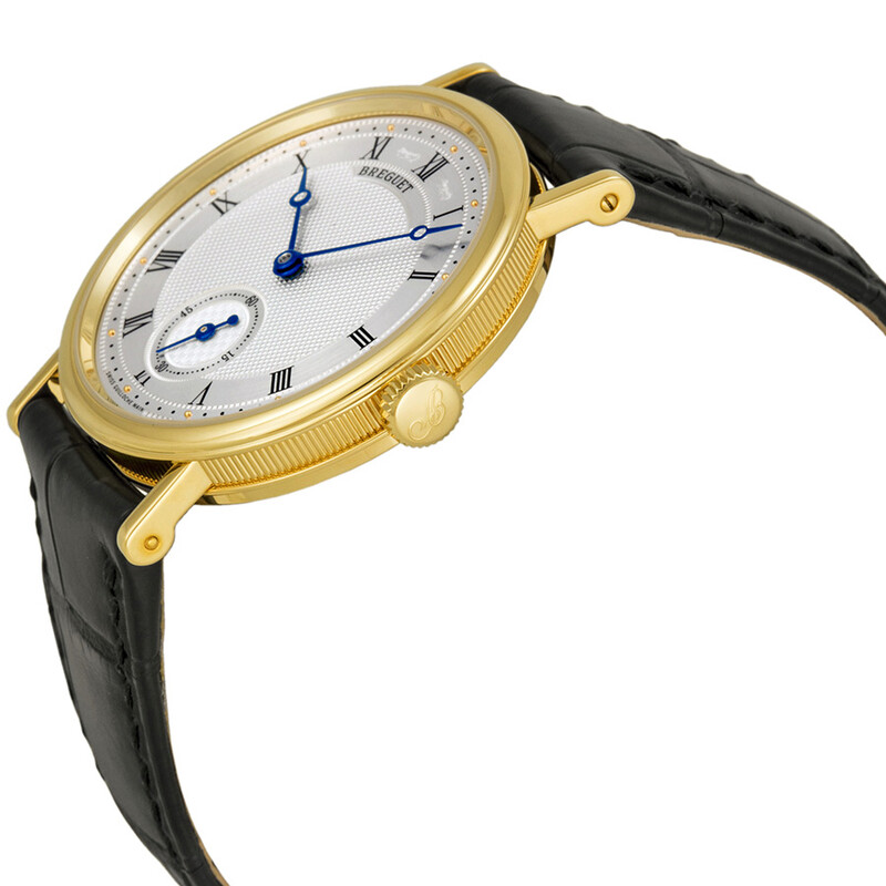 Breguet Classique Silver Dial 18kt Yellow Gold Black Leather Men's