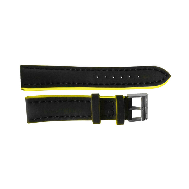 ブライトリングレザーベルト イエロー ブラック 120、75mm 22、18mm Breitling Black Leather Strap with Yellow Trimming on a Stainless