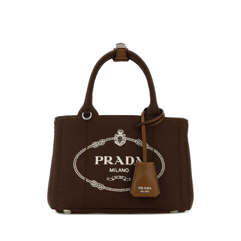 PRADA ロゴジャガードキャンバスミニボストンバッグ　ブラウン Prada Brown Canvas Mini Prada Jardiniere Re Handbag 1BA038VNLM2HF3