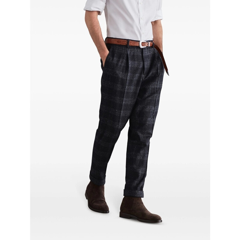 Brunello Cucinelli Anthracite Plaid Tailored Trousers, Brand Size