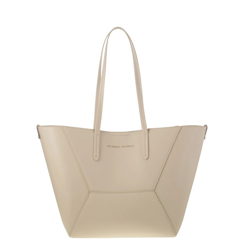 Brunello Cucinelli Avorio Leather Structured Tote Bag