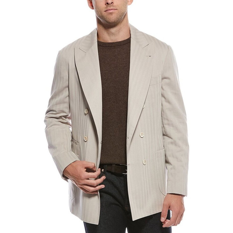 Brunello Cucinelli Beige Double-Breasted Striped Blazer, Brand