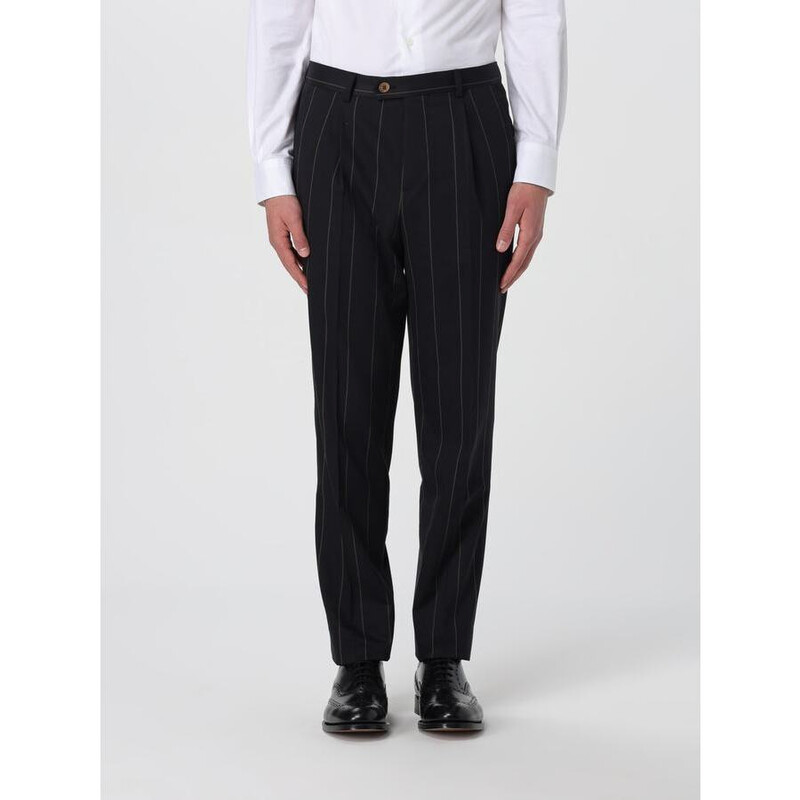 Brunello Cucinelli Black Wool Pinstripe Trousers, Brand Size 50