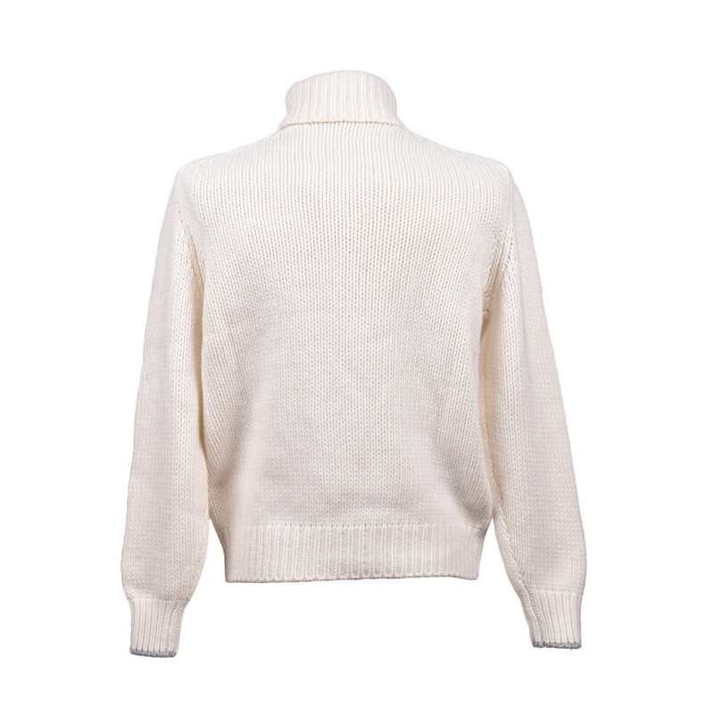Brunello Cucinelli Cream Cashmere Cable Knit Turtleneck, Brand