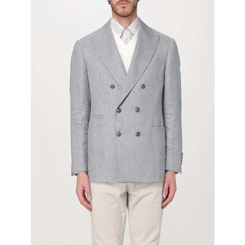 BRUNELLO CUCINELLI リネン ダブルブレステッド ジャケット44 Brunello Cucinelli Grey Linen Double-Breasted Blazer, Brand Size