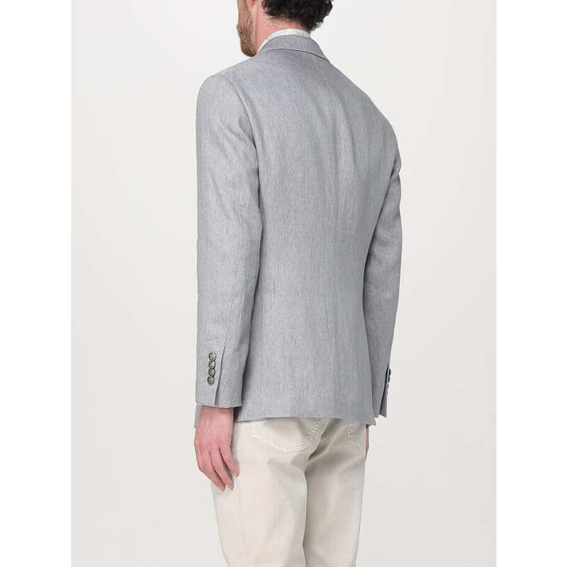 BRUNELLO CUCINELLI リネン ダブルブレステッド ジャケット44 Brunello Cucinelli Grey Linen Double-Breasted Blazer, Brand Size