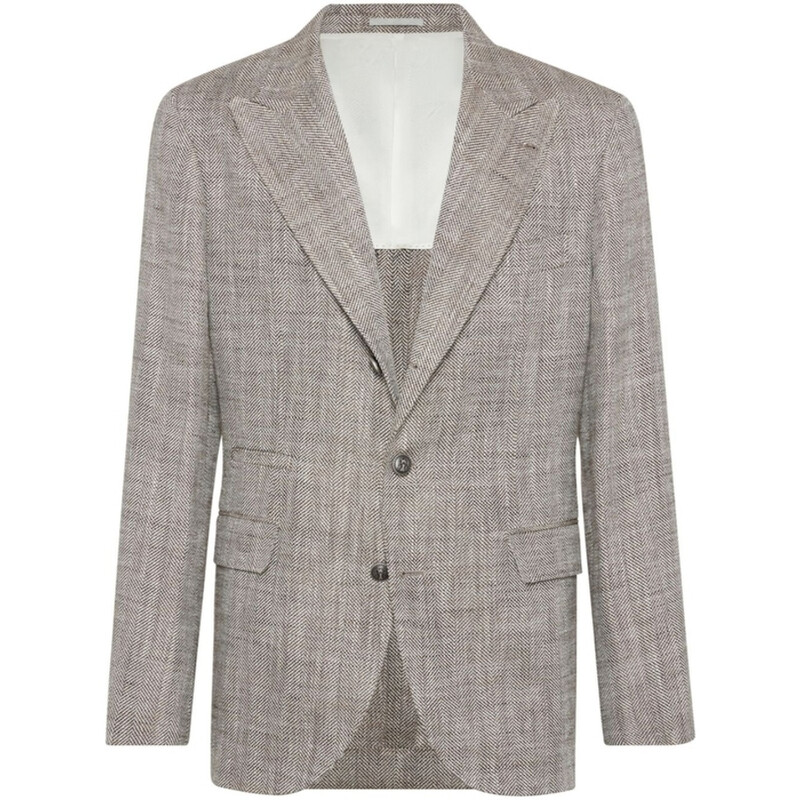 Brunello Cucinelli Herringbone Silk Linen Blazer, Brand Size 48