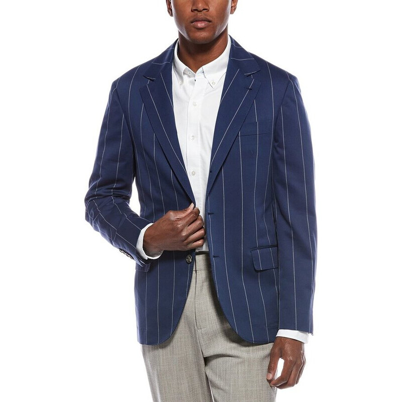 Brunello Cucinelli Indigo Pinstripe Tailored Blazer, Brand Size 50
