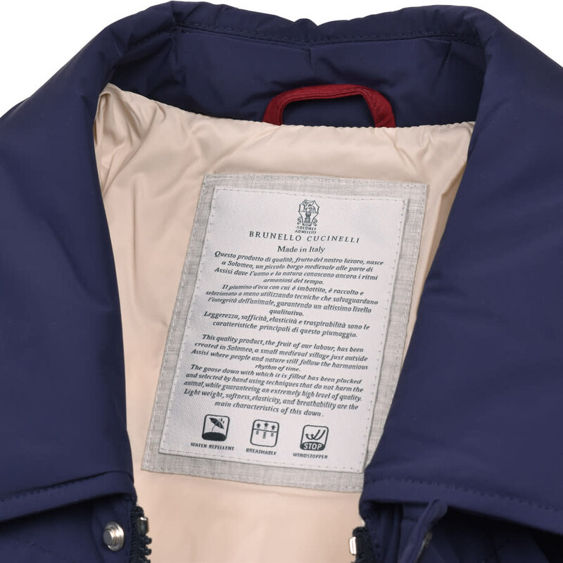 Brunello Cucinelli Indigo Quilted Down Puffer Jacket, Size X-Large