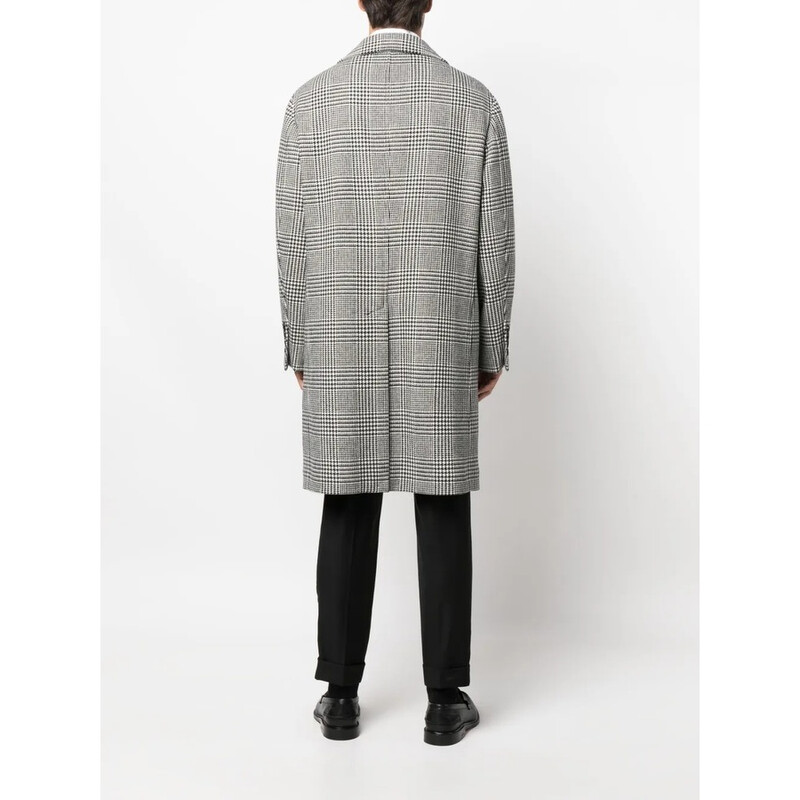 Brunello Cucinelli Men's Black White Wool Coat, Size 52