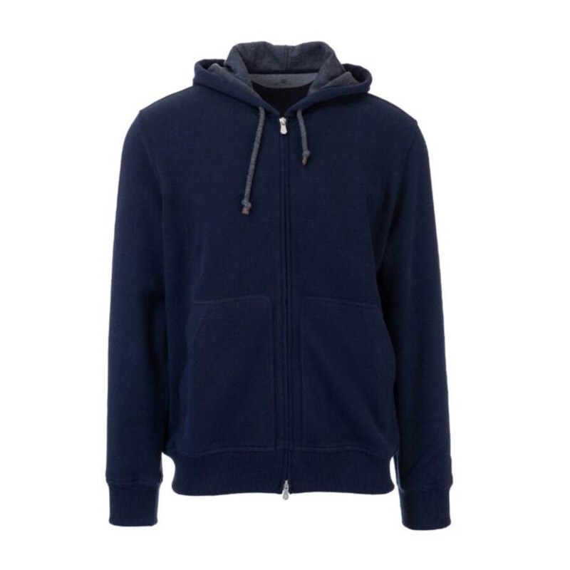 Brunello Cucinelli Men'S Blue Wool Zip Hoodie, Size S