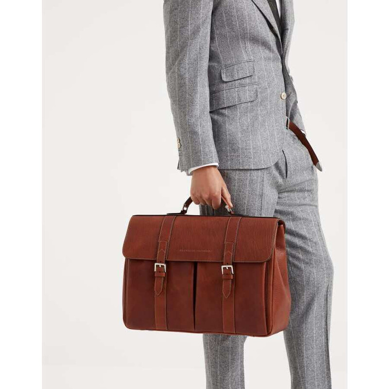 Brunello Cucinelli Men's Copper Leather Buckle Bag MBZIU258_C6608