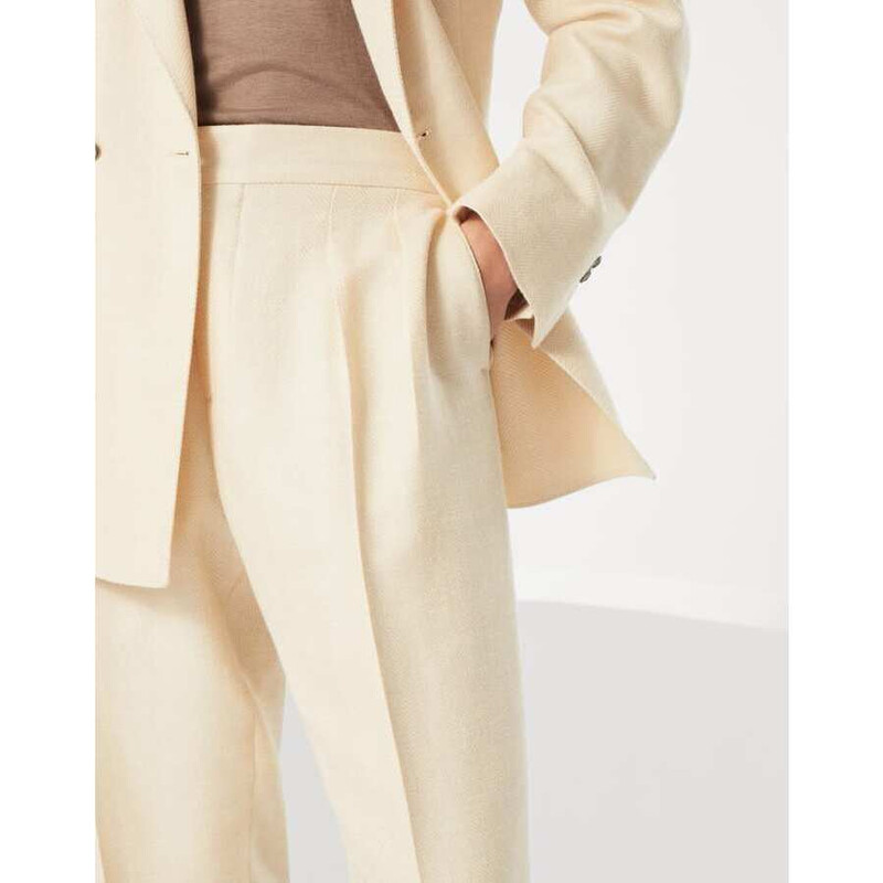 Brunello Cucinelli Men'S Cream Wool Silk Linen Trousers, Size 44