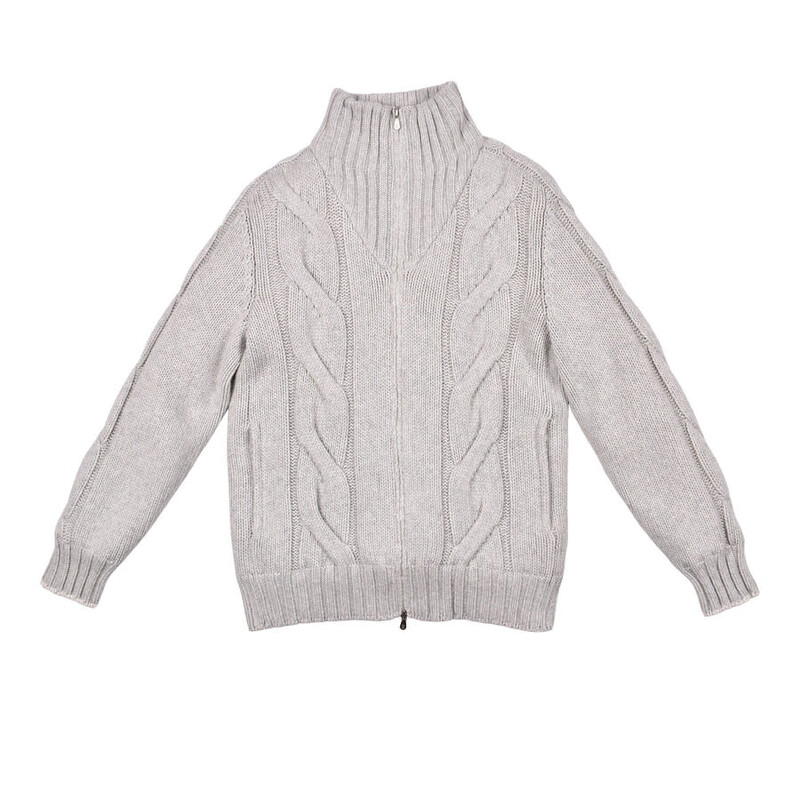 Brunello Cucinelli Men's Fog Wool Cable Knit Jacket, Size 50