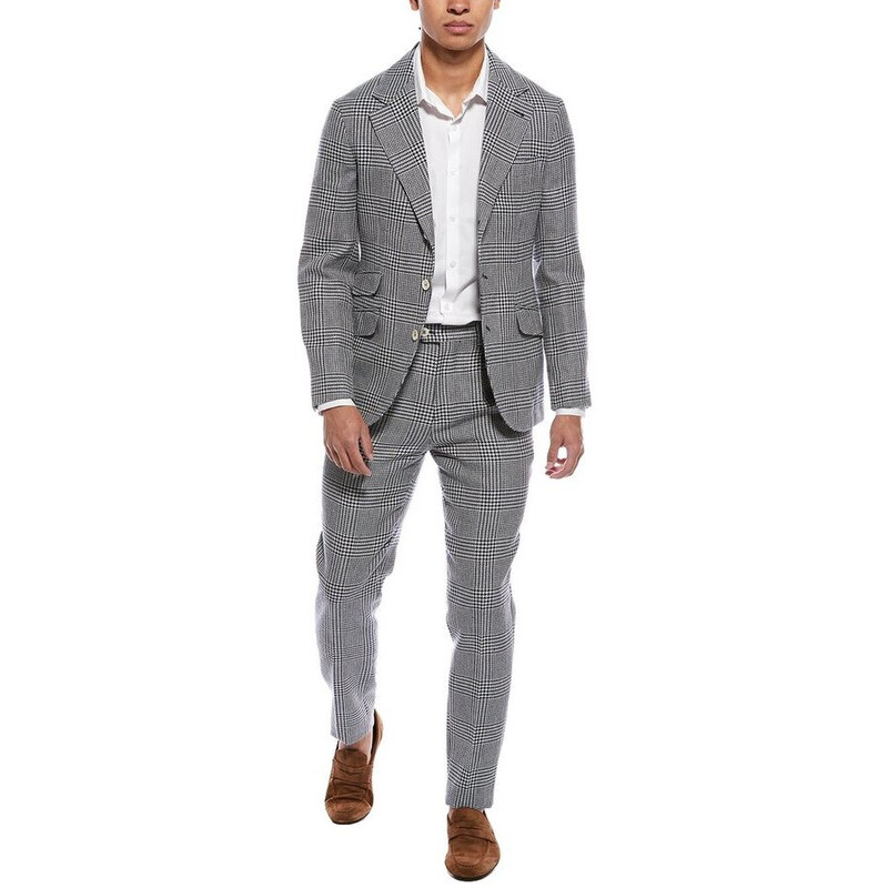 Brunello Cucinelli Men'S Gray Plaid Tailored Suit, Size 40