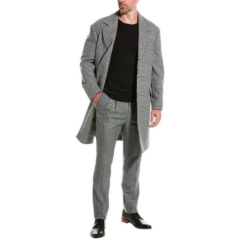 Brunello Cucinelli Men's Grey Wool Checkered Coat, Size 50
