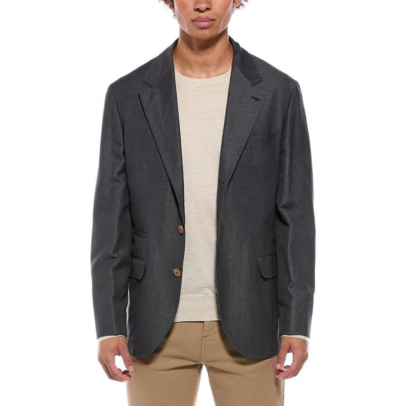 Brunello Cucinelli Men's Grey Wool Linen Blazer, Size 52